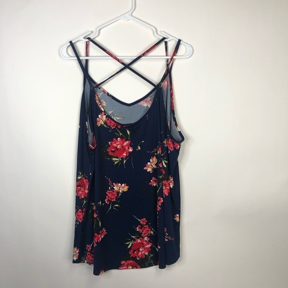 Papermoon navy blue red floral strappy back tank top 3x - Picture 5 of 12
